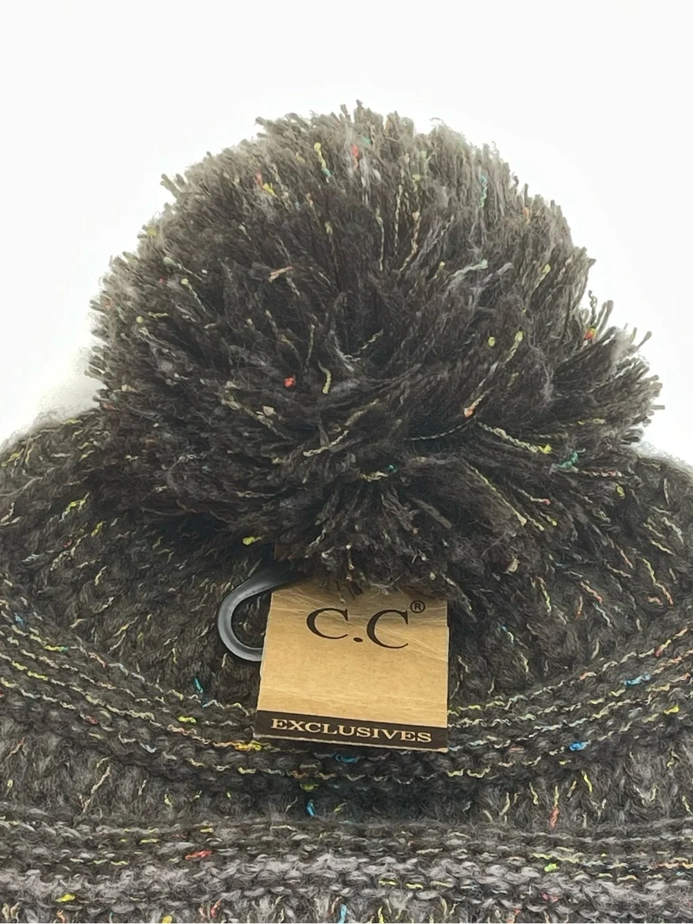 C.C Confetti Knit Beanie Pom Pom Brown Speckled Cuffed Winter Hat NWT YJ-817